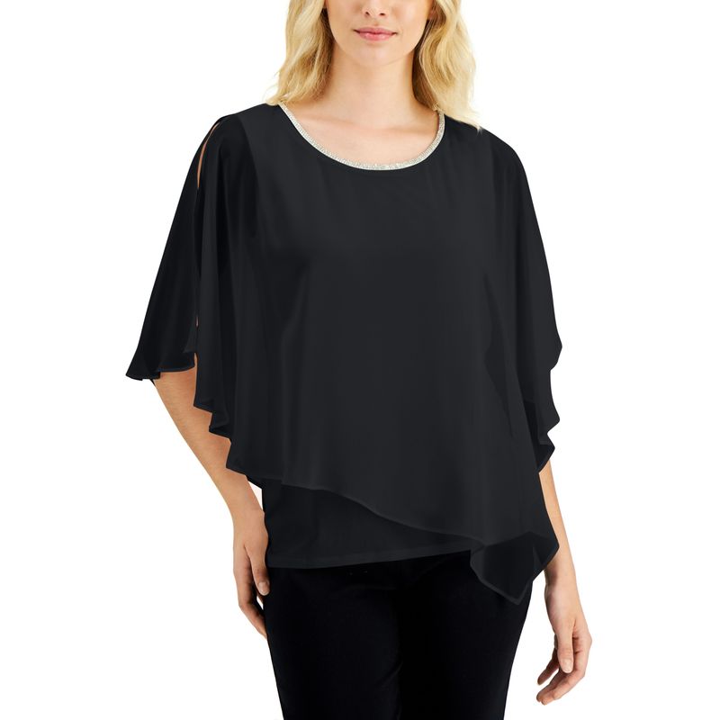 Jm Collection Rhinestone Sheer Overlay Top